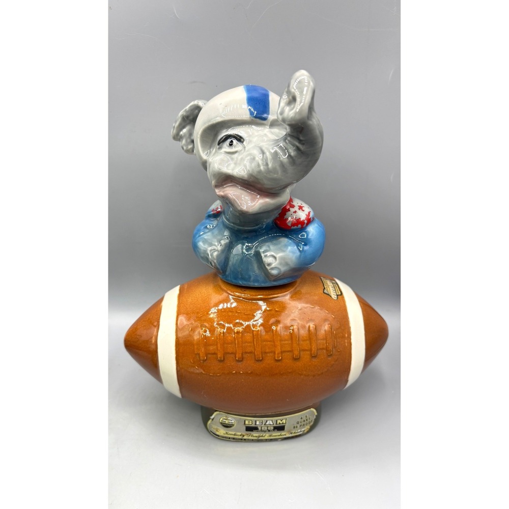 Vtg 1972 Jim Beam Elephant Football Decanter Barware EMPTY China Bourbon Whiskey